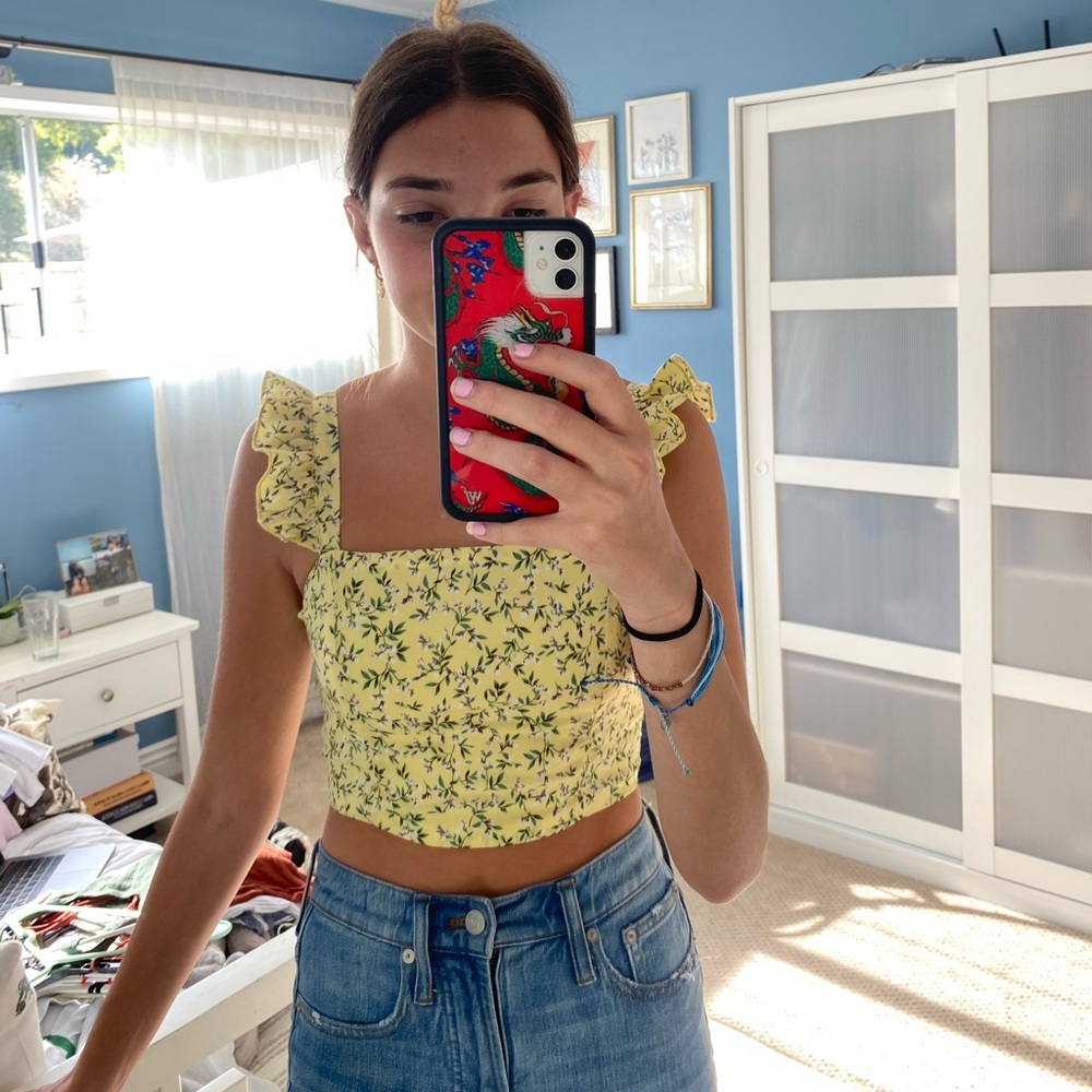 Nasty gal yellow floral tank top